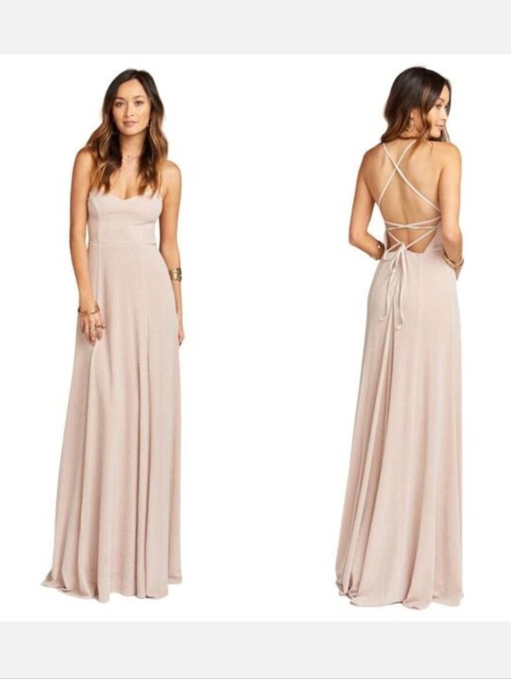 Show Me Your Mumu Cream Pink Sparkly Metallic Maxi Cocktail Dress Tie Back Small